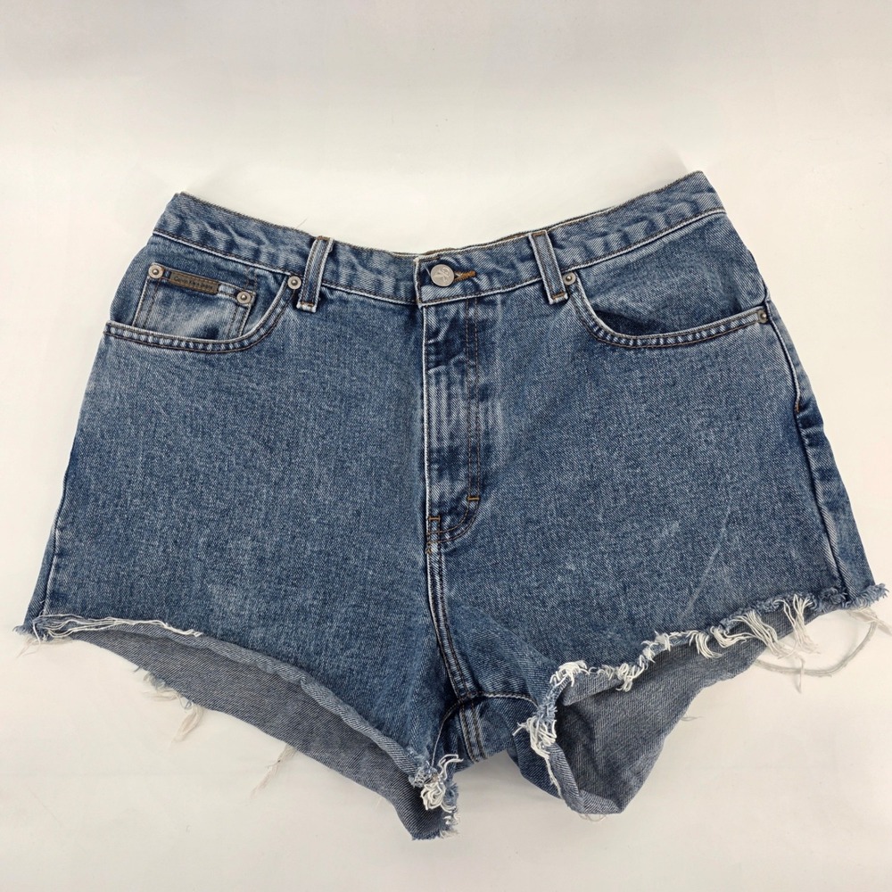 Calvin Klein Jeans Womens 14 High Rise Cut Off Denim‎ Shorts Double Stone Wash